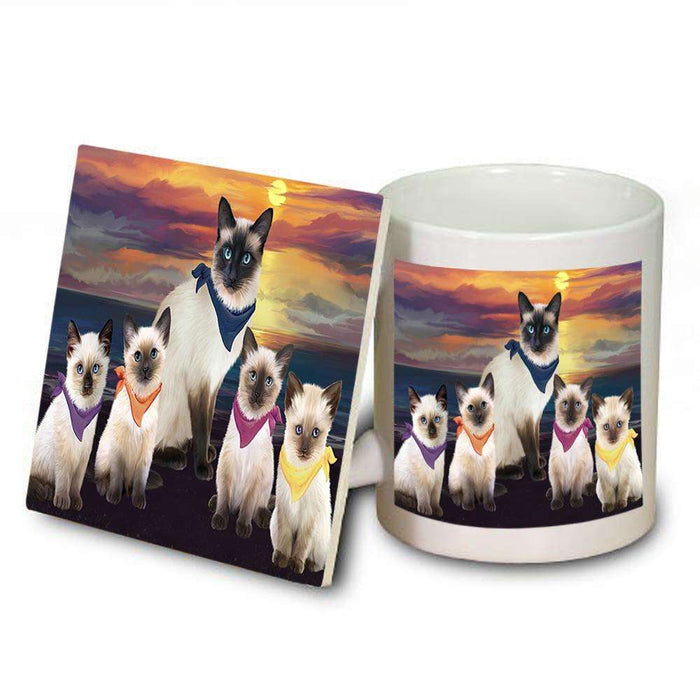 Family Sunset Portrait Siamese Cats Mug and Coaster Set MUC52484
