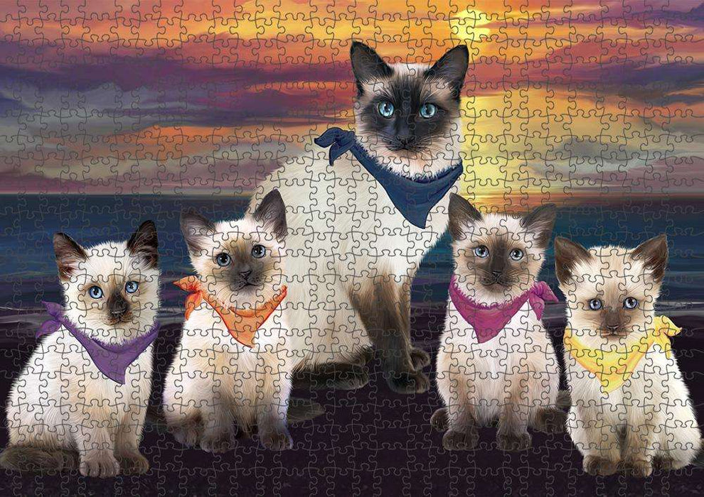 Family Sunset Portrait Siamese Cats Puzzle with Photo Tin PUZL61407