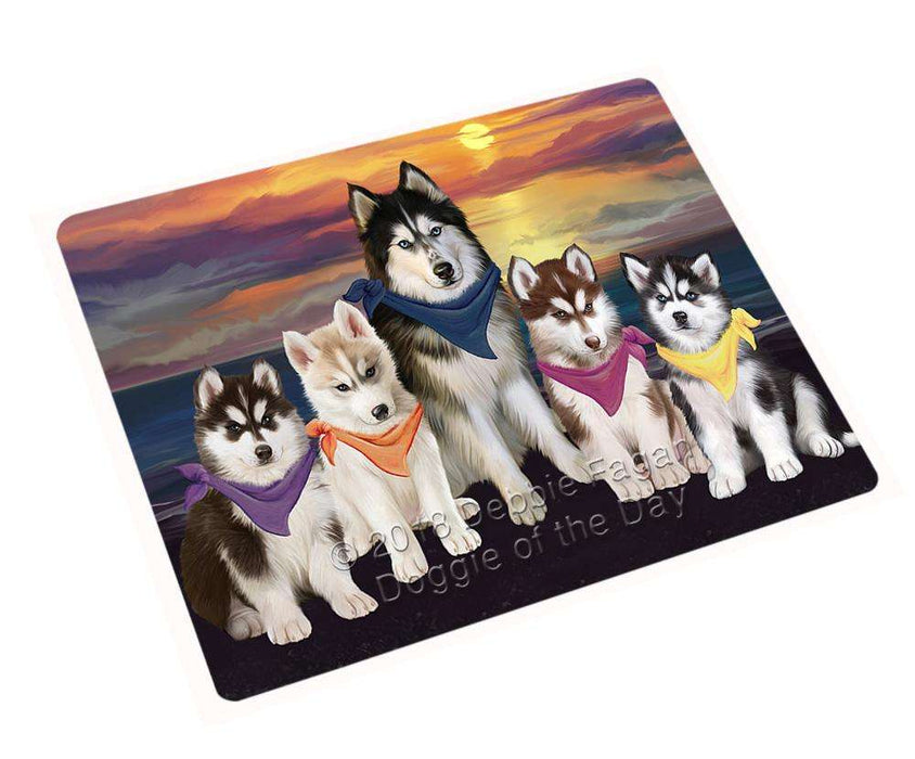 Family Sunset Portrait Siberian Huskies Dog Blanket BLNKT68628