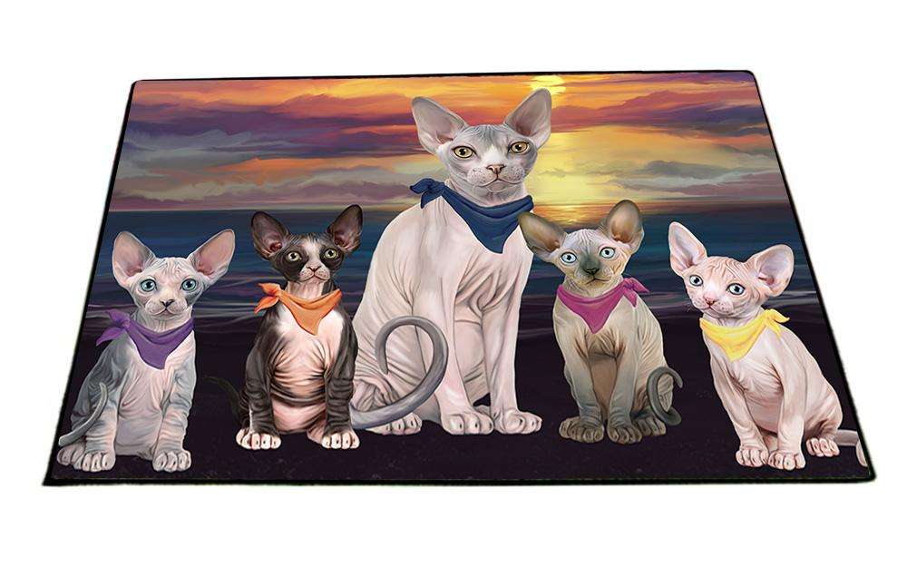Family Sunset Portrait Sphynx Cats Floormat FLMS51768