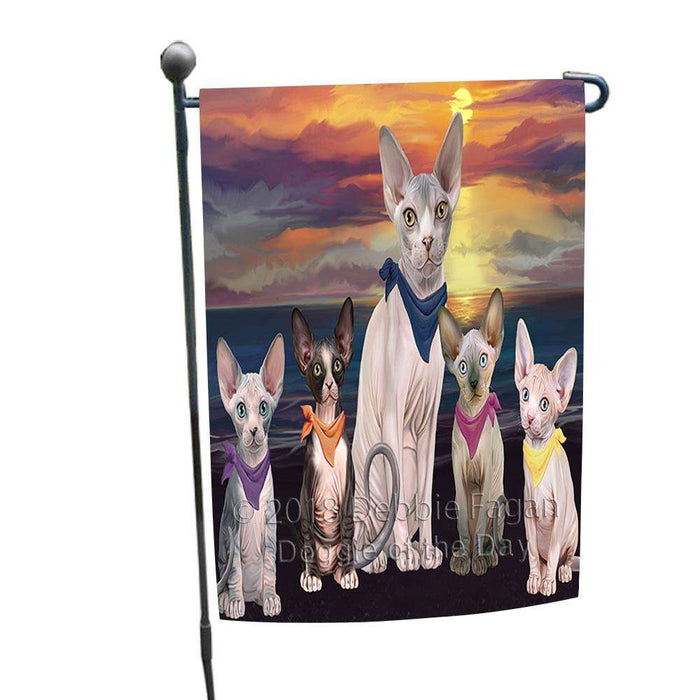 Family Sunset Portrait Sphynx Cats Garden Flag GFLG52438