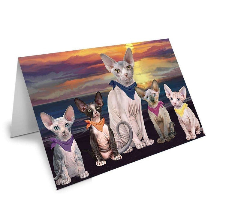 Family Sunset Portrait Sphynx Cats Handmade Artwork Assorted Pets Greeting Cards and Note Cards with Envelopes for All Occasions and Holiday Seasons GCD61508