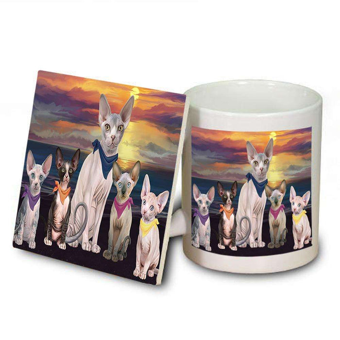 Family Sunset Portrait Sphynx Cats Mug and Coaster Set MUC52485