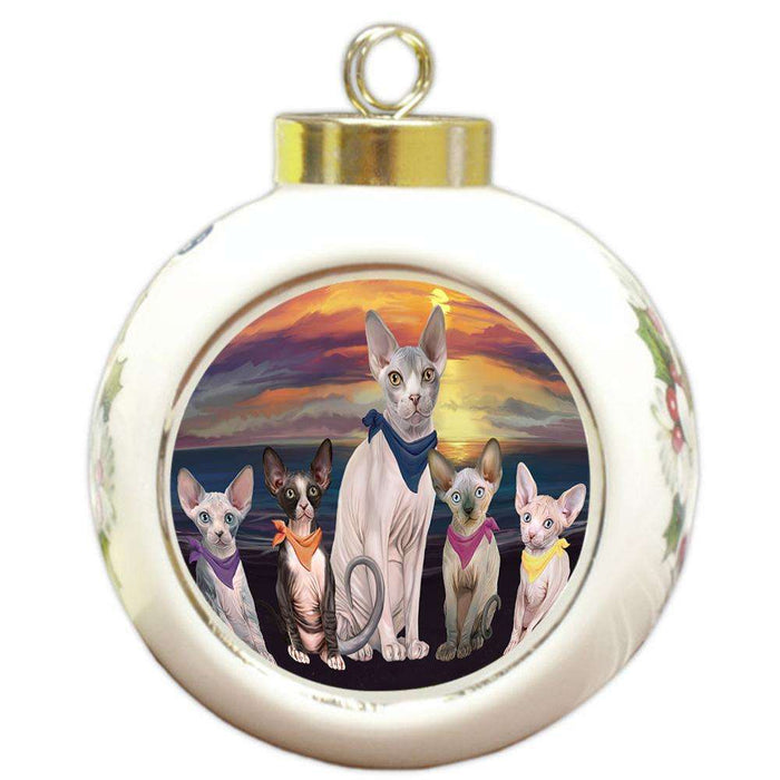 Family Sunset Portrait Sphynx Cats Round Ball Christmas Ornament RBPOR52493