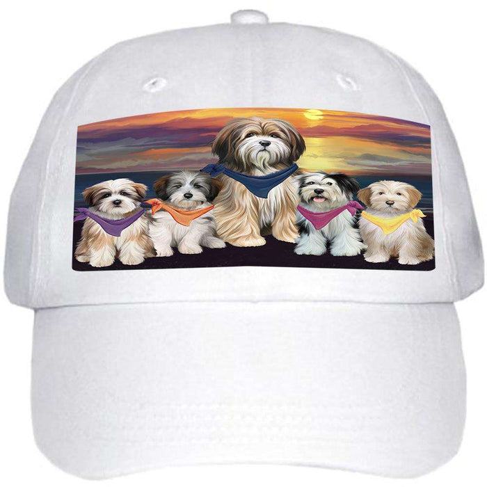 Family Sunset Portrait Tibetan Terriers Dog Ball Hat Cap HAT54585