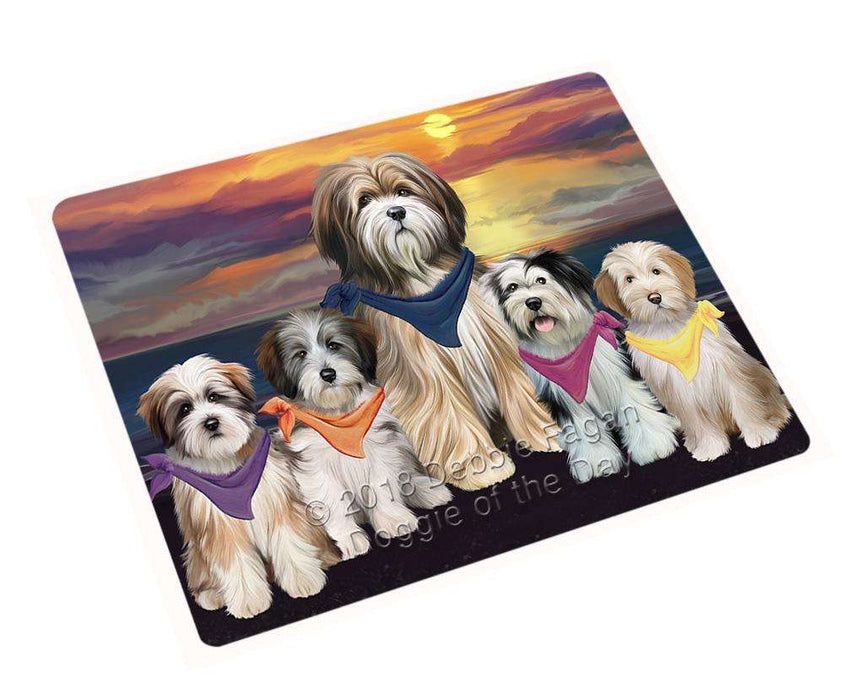Family Sunset Portrait Tibetan Terriers Dog Cutting Board C54876