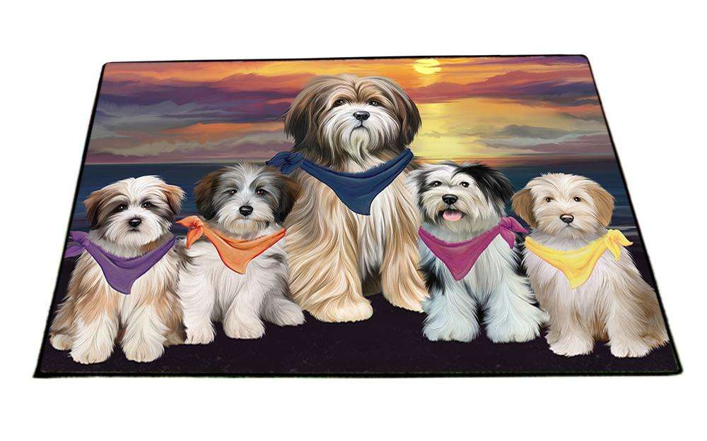 Family Sunset Portrait Tibetan Terriers Dog Floormat FLMS50574