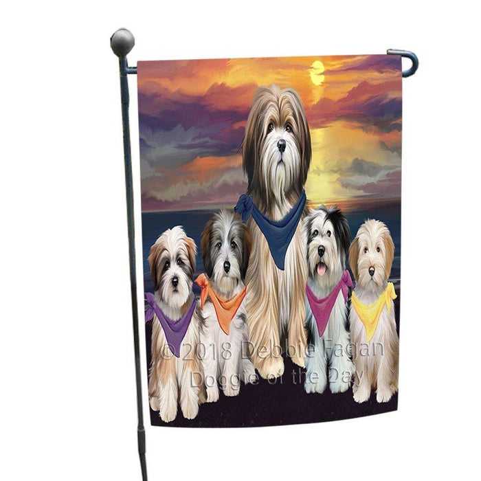 Family Sunset Portrait Tibetan Terriers Dog Garden Flag GFLG50165