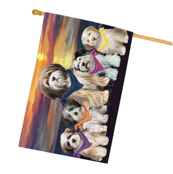 Family Sunset Portrait Tibetan Terriers Dog House Flag FLG50301