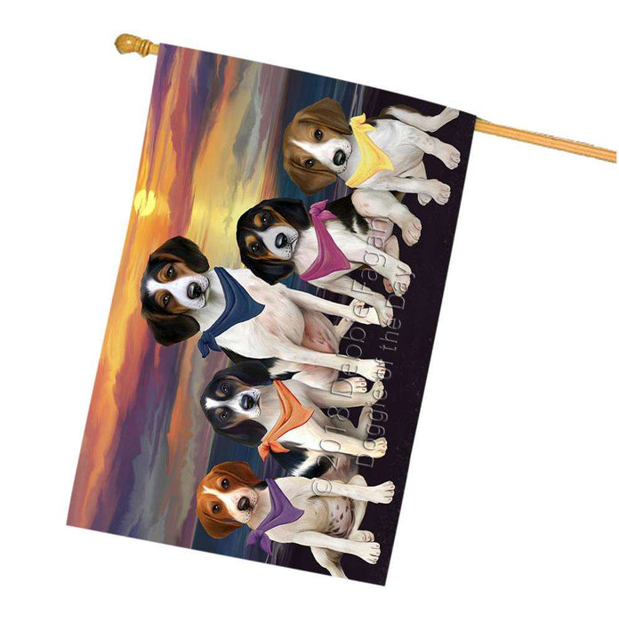 Family Sunset Portrait Treeing Walker Coonhounds Dog House Flag FLG50302