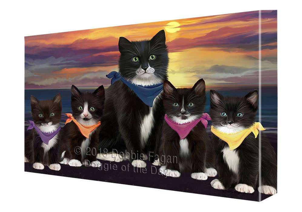 Family Sunset Portrait Tuxedo Cats Canvas Print Wall Art Décor CVS89243