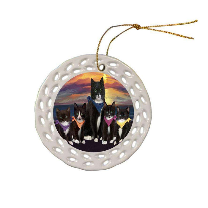 Family Sunset Portrait Tuxedo Cats Ceramic Doily Ornament DPOR52494