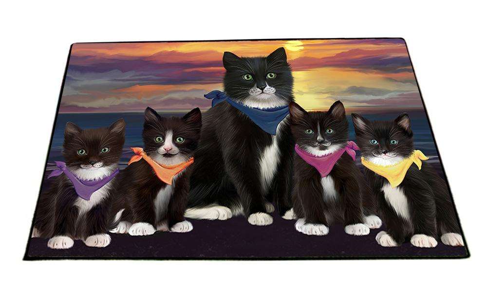 Family Sunset Portrait Tuxedo Cats Floormat FLMS51771