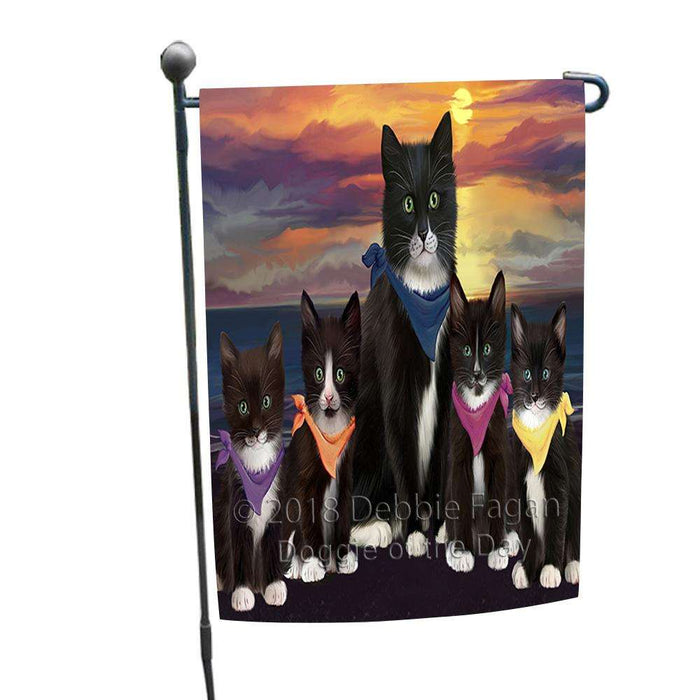 Family Sunset Portrait Tuxedo Cats Garden Flag GFLG52439