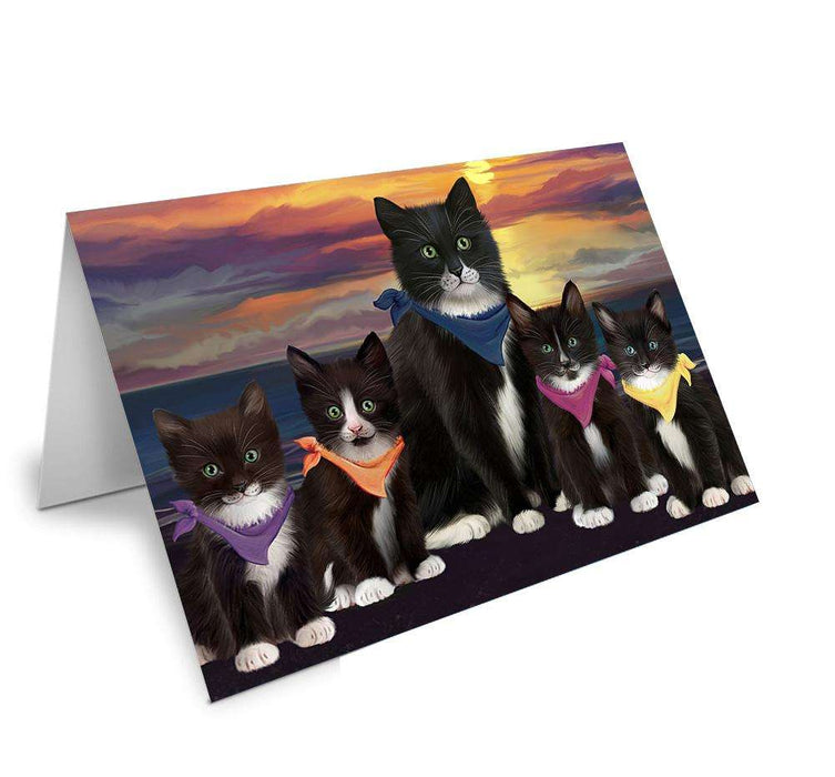 Family Sunset Portrait Tuxedo Cats Handmade Artwork Assorted Pets Greeting Cards and Note Cards with Envelopes for All Occasions and Holiday Seasons GCD61511