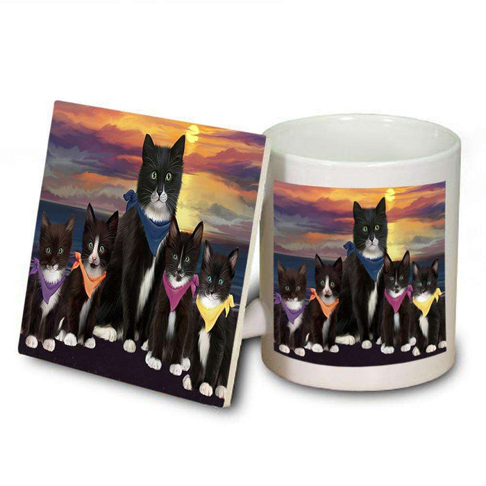 Family Sunset Portrait Tuxedo Cats Mug and Coaster Set MUC52486