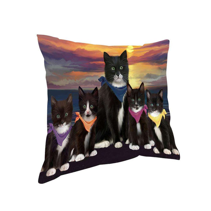 Family Sunset Portrait Tuxedo Cats Pillow PIL66132