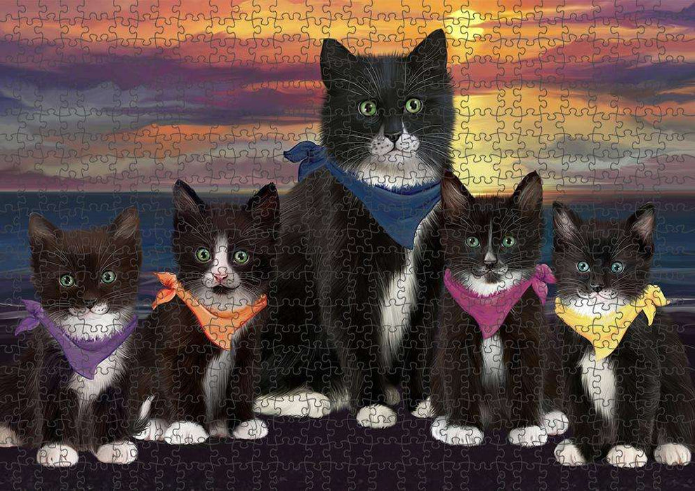 Family Sunset Portrait Tuxedo Cats Puzzle with Photo Tin PUZL61413