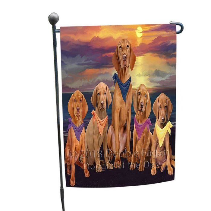 Family Sunset Portrait Vizslas Dog Garden Flag GFLG50167