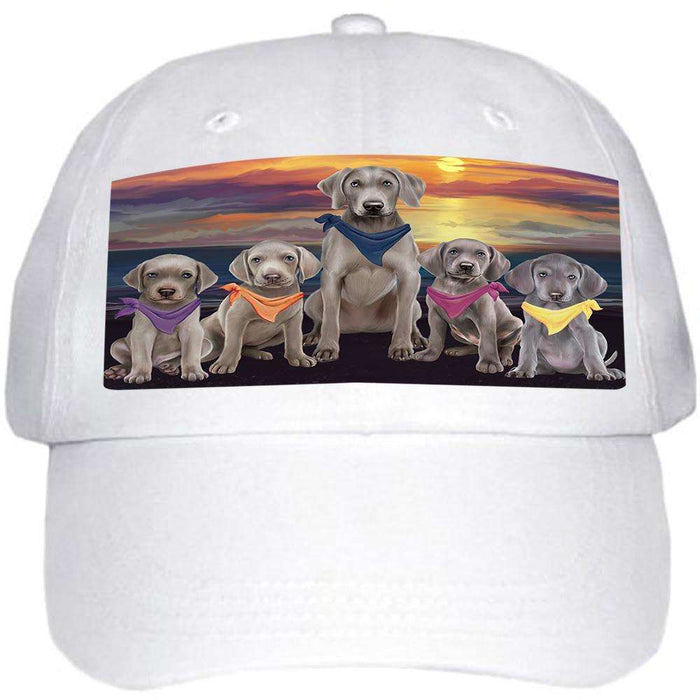 Family Sunset Portrait Weimaraners Dog Ball Hat Cap HAT54594