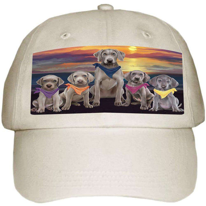 Family Sunset Portrait Weimaraners Dog Ball Hat Cap HAT54594