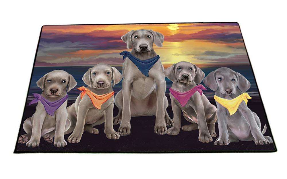 Family Sunset Portrait Weimaraners Dog Floormat FLMS50583