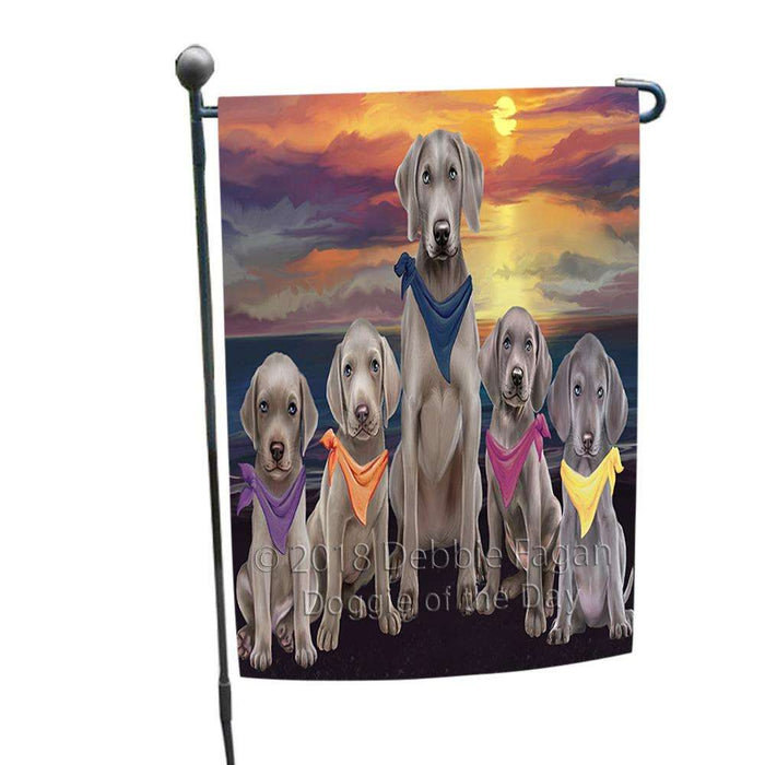 Family Sunset Portrait Weimaraners Dog Garden Flag GFLG50168