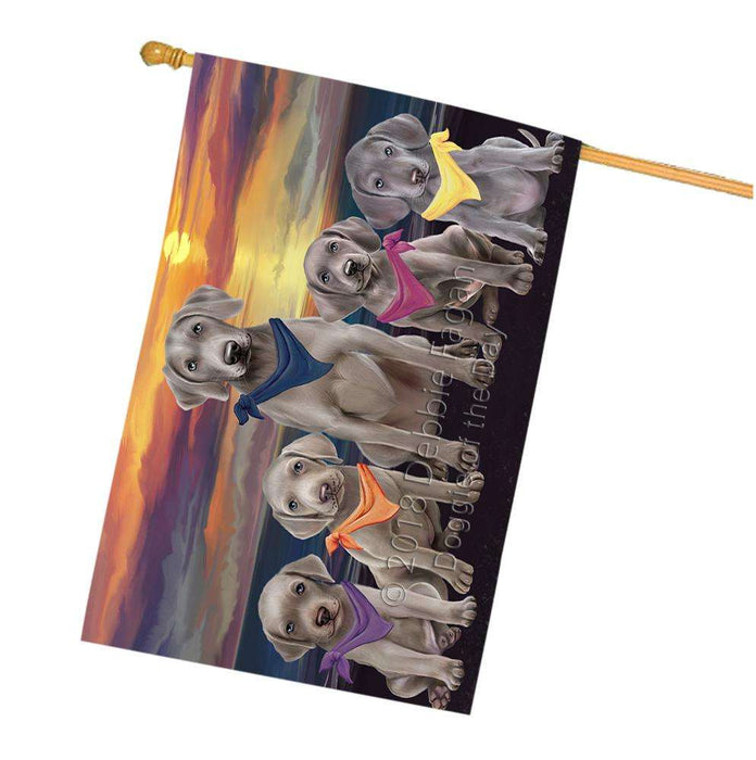 Family Sunset Portrait Weimaraners Dog House Flag FLG50304