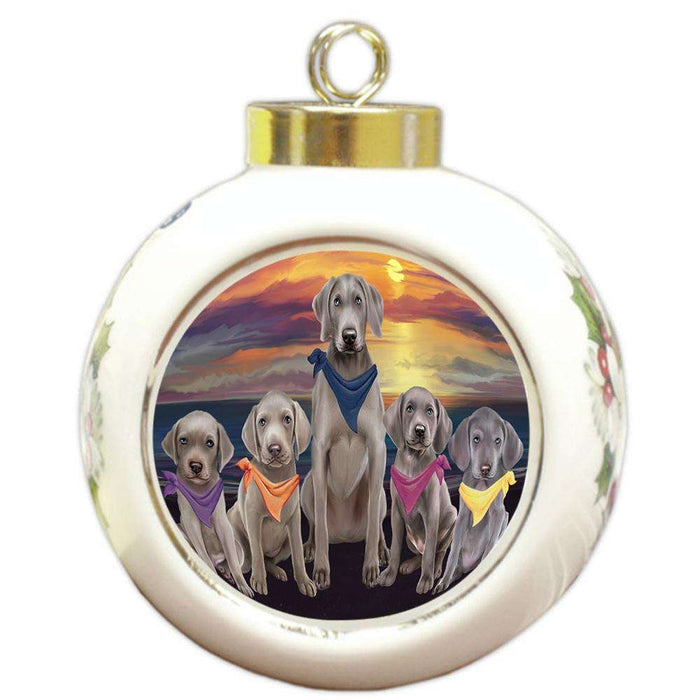 Family Sunset Portrait Weimaraners Dog Round Ball Christmas Ornament RBPOR50281