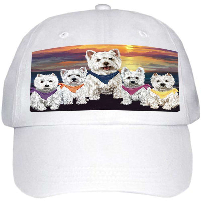 Family Sunset Portrait West Highland White Terriers Dog Ball Hat Cap HAT54597