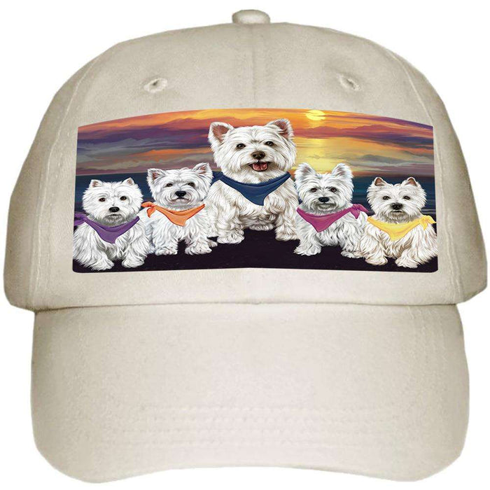 Family Sunset Portrait West Highland White Terriers Dog Ball Hat Cap HAT54597