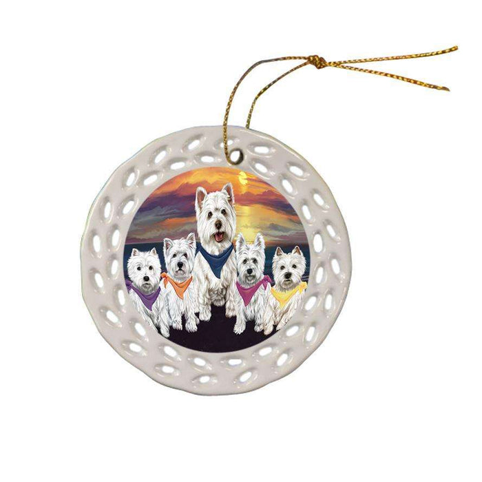 Family Sunset Portrait West Highland White Terriers Dog Ceramic Doily Ornament DPOR50282