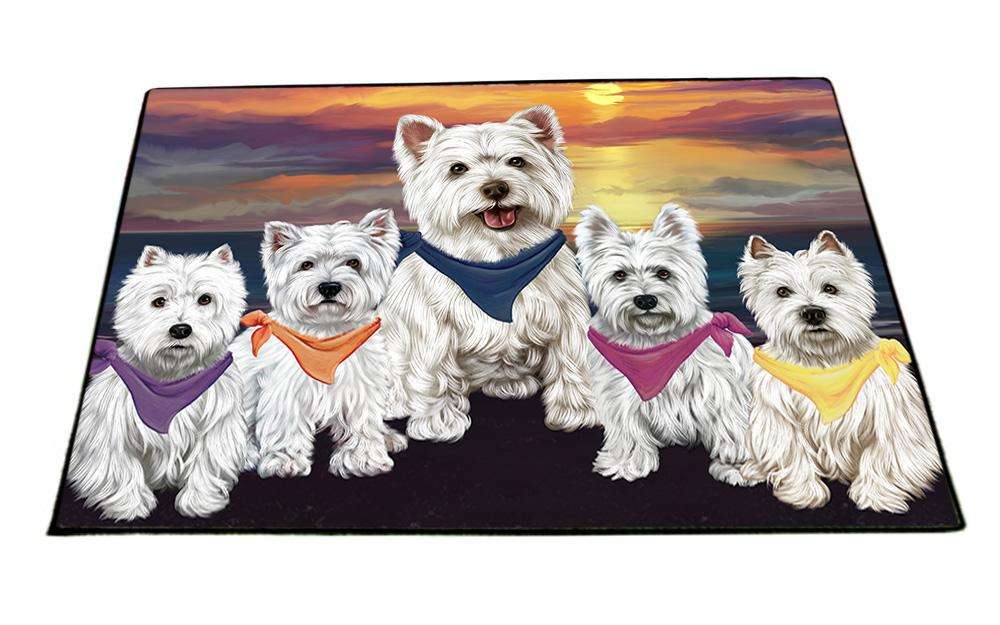 Family Sunset Portrait West Highland White Terriers Dog Floormat FLMS50586