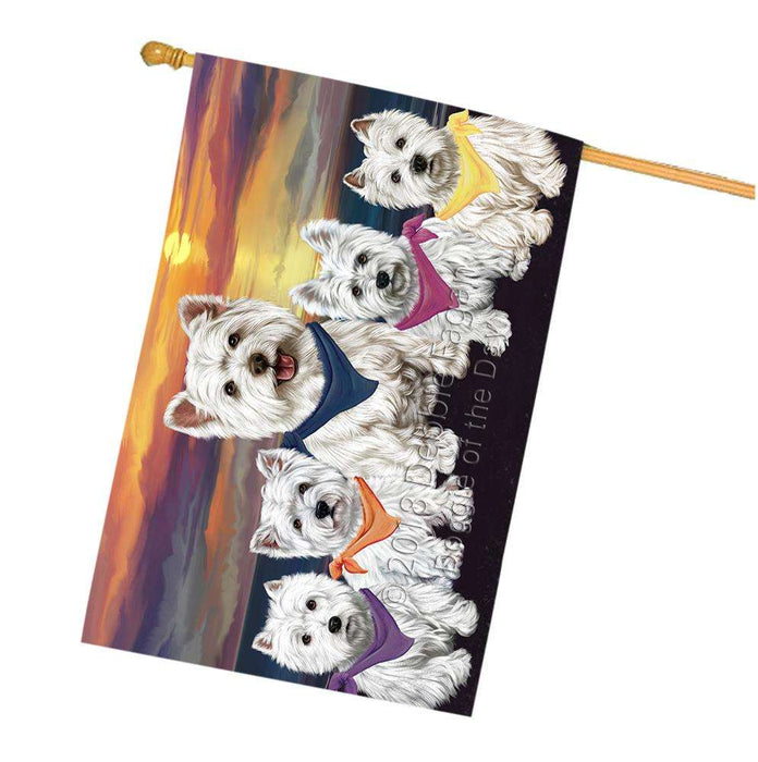 Family Sunset Portrait West Highland White Terriers Dog House Flag FLG50305