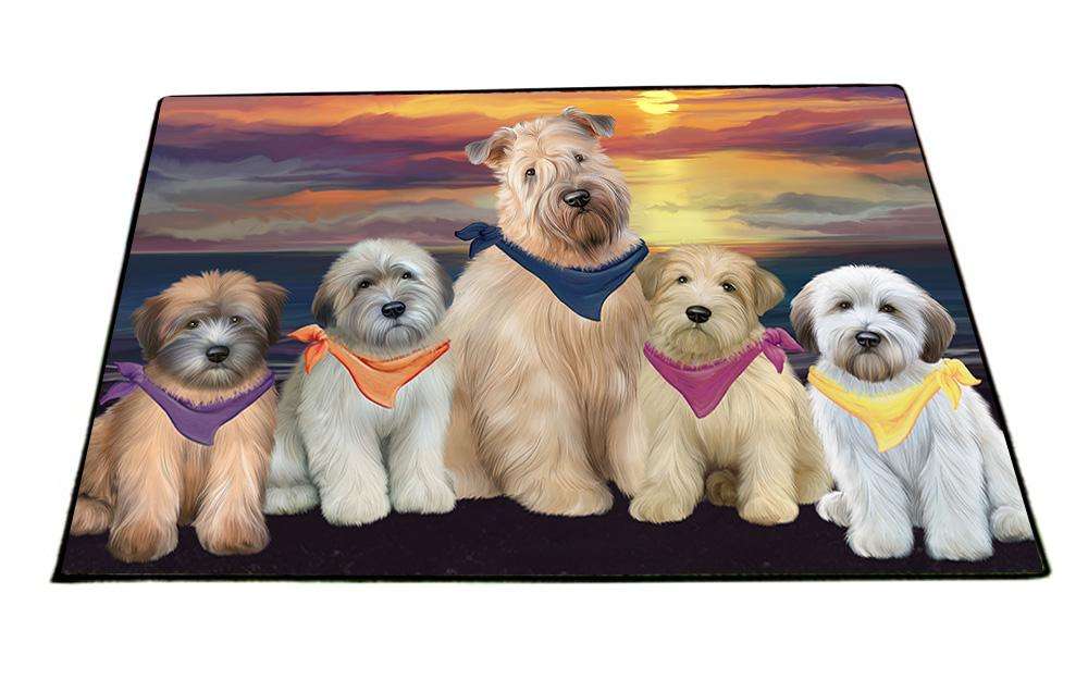 Family Sunset Portrait Wheaten Terriers Dog Floormat FLMS51774