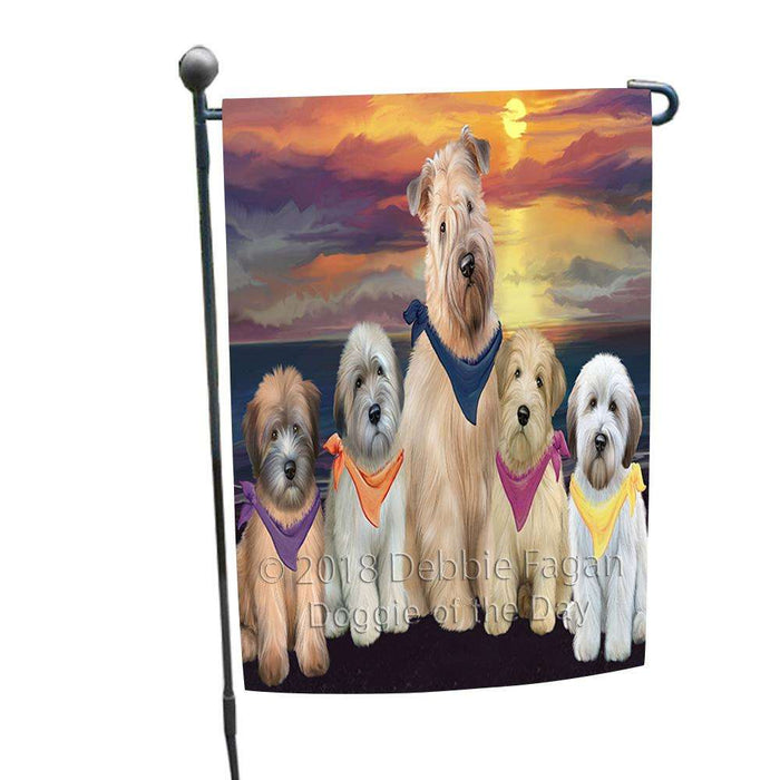 Family Sunset Portrait Wheaten Terriers Dog Garden Flag GFLG52440