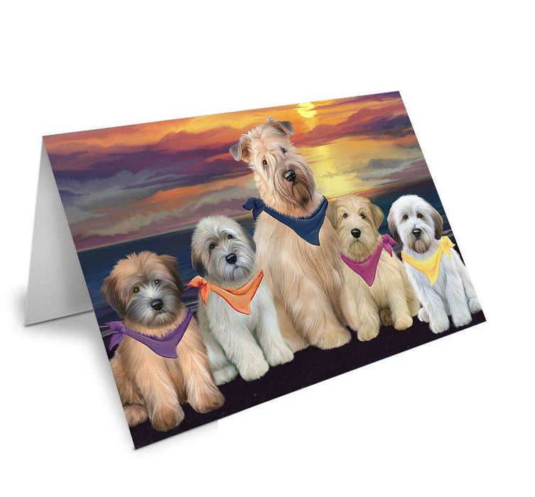 Family Sunset Portrait Wheaten Terriers Dog Handmade Artwork Assorted Pets Greeting Cards and Note Cards with Envelopes for All Occasions and Holiday Seasons GCD61514