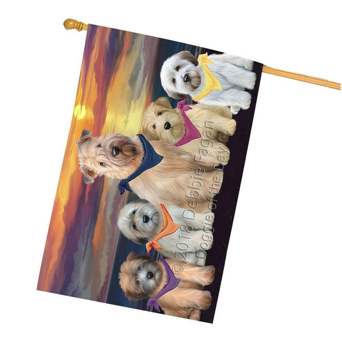 Family Sunset Portrait Wheaten Terriers Dog House Flag FLG52576