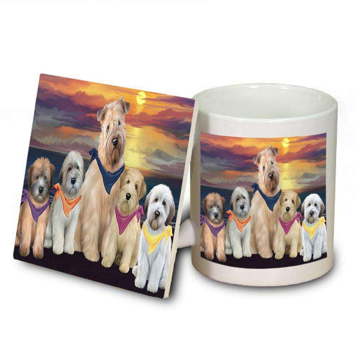 Family Sunset Portrait Wheaten Terriers Dog Mug and Coaster Set MUC52487