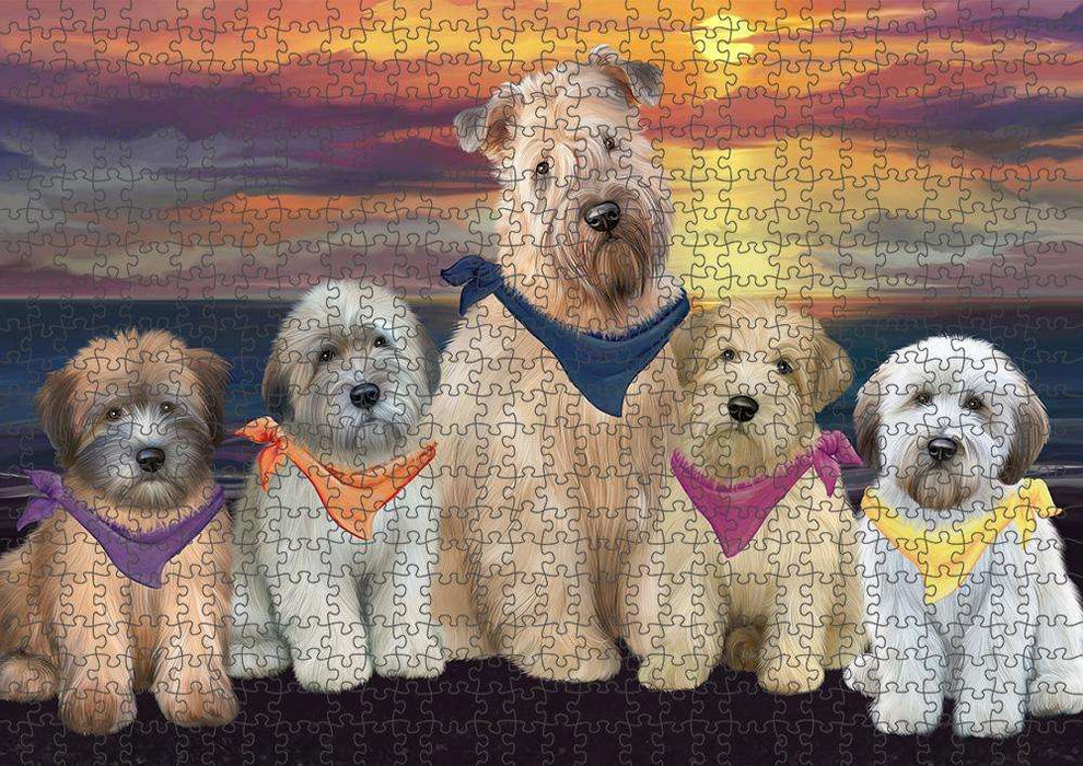 Family Sunset Portrait Wheaten Terriers Dog Puzzle with Photo Tin PUZL61416