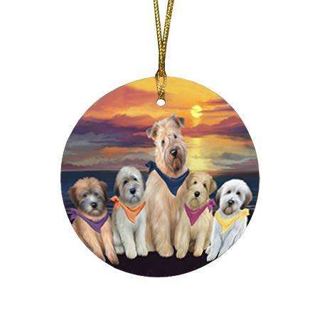 Family Sunset Portrait Wheaten Terriers Dog Round Flat Christmas Ornament RFPOR52486
