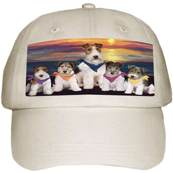 Family Sunset Portrait Wire Fox Terriers Dog Ball Hat Cap HAT61221