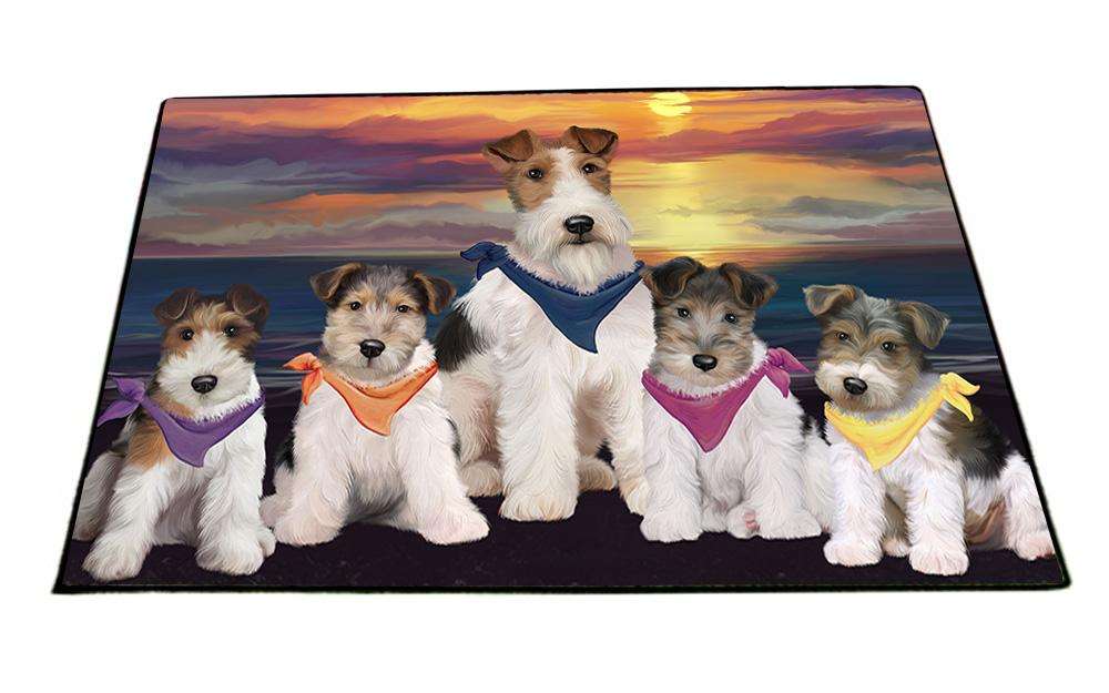 Family Sunset Portrait Wire Fox Terriers Dog Floormat FLMS51777