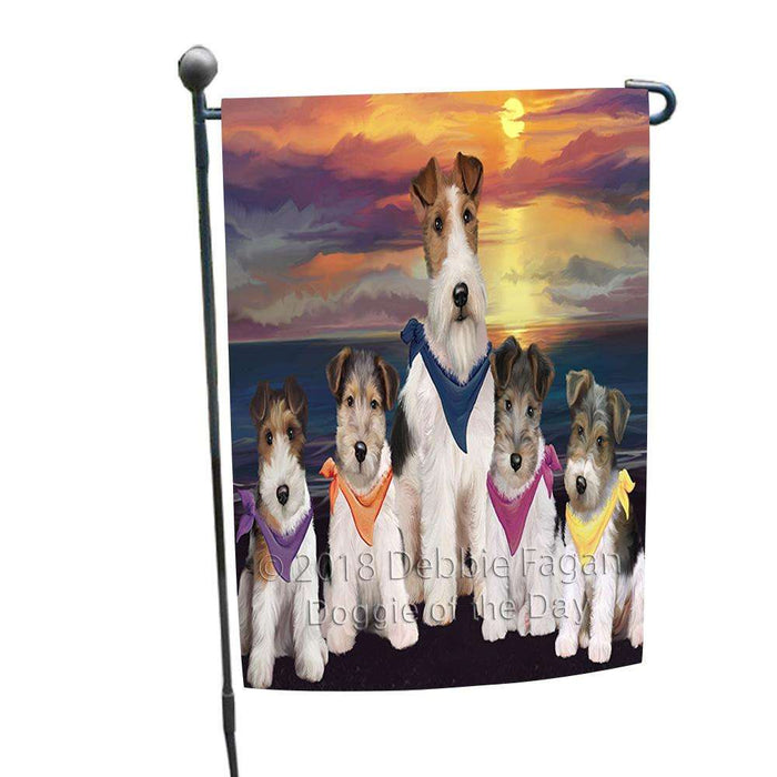 Family Sunset Portrait Wire Fox Terriers Dog Garden Flag GFLG52441