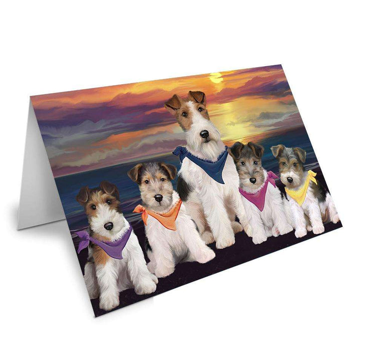 Family Sunset Portrait Wire Fox Terriers Dog Handmade Artwork Assorted Pets Greeting Cards and Note Cards with Envelopes for All Occasions and Holiday Seasons GCD61517