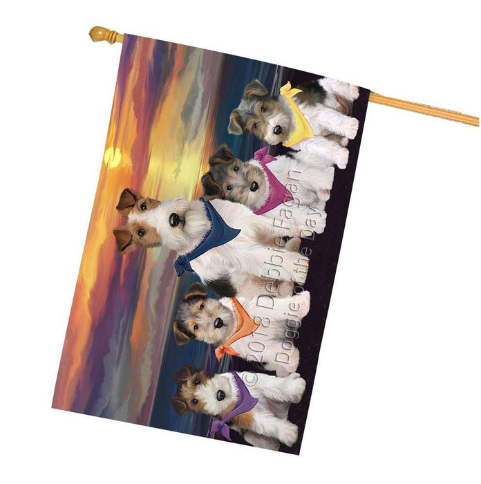 Family Sunset Portrait Wire Fox Terriers Dog House Flag FLG52577