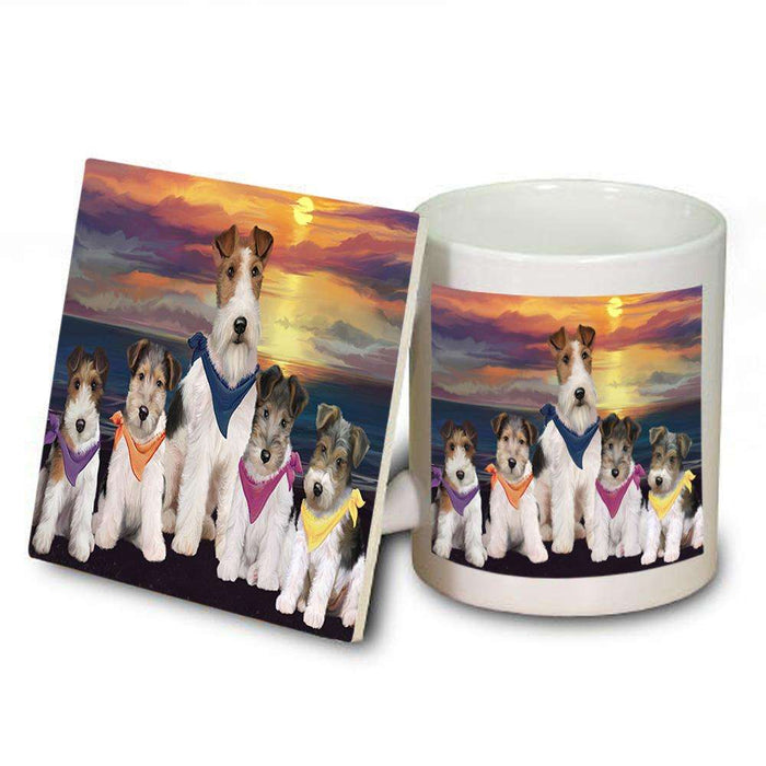 Family Sunset Portrait Wire Fox Terriers Dog Mug and Coaster Set MUC52488