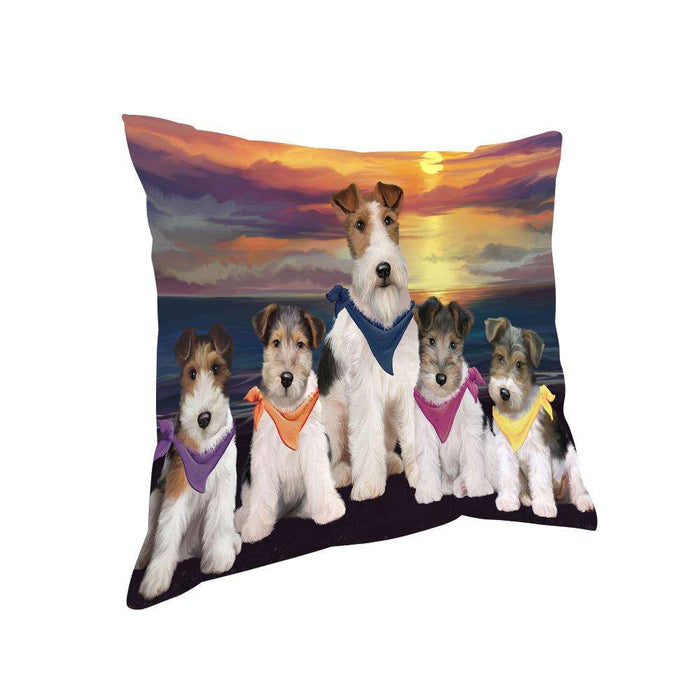 Family Sunset Portrait Wire Fox Terriers Dog Pillow PIL66140