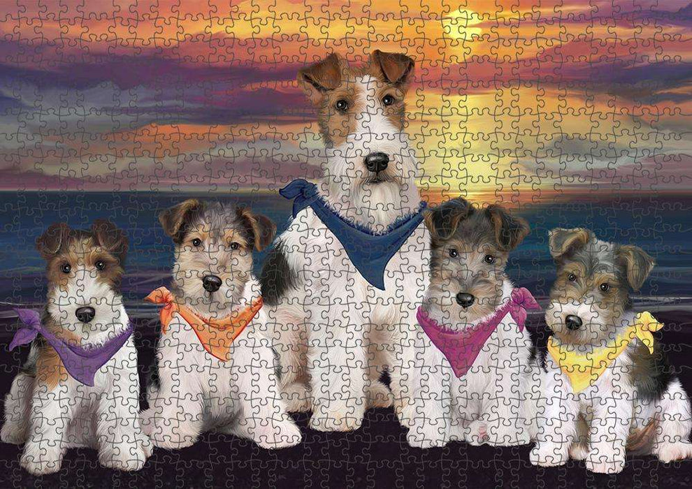 Family Sunset Portrait Wire Fox Terriers Dog Puzzle with Photo Tin PUZL61419