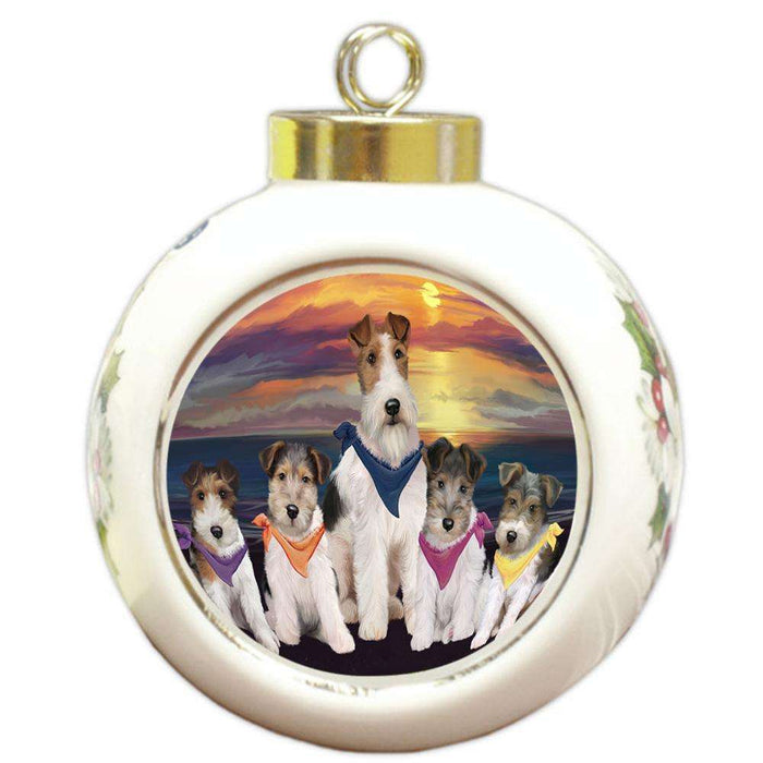 Family Sunset Portrait Wire Fox Terriers Dog Round Ball Christmas Ornament RBPOR52496